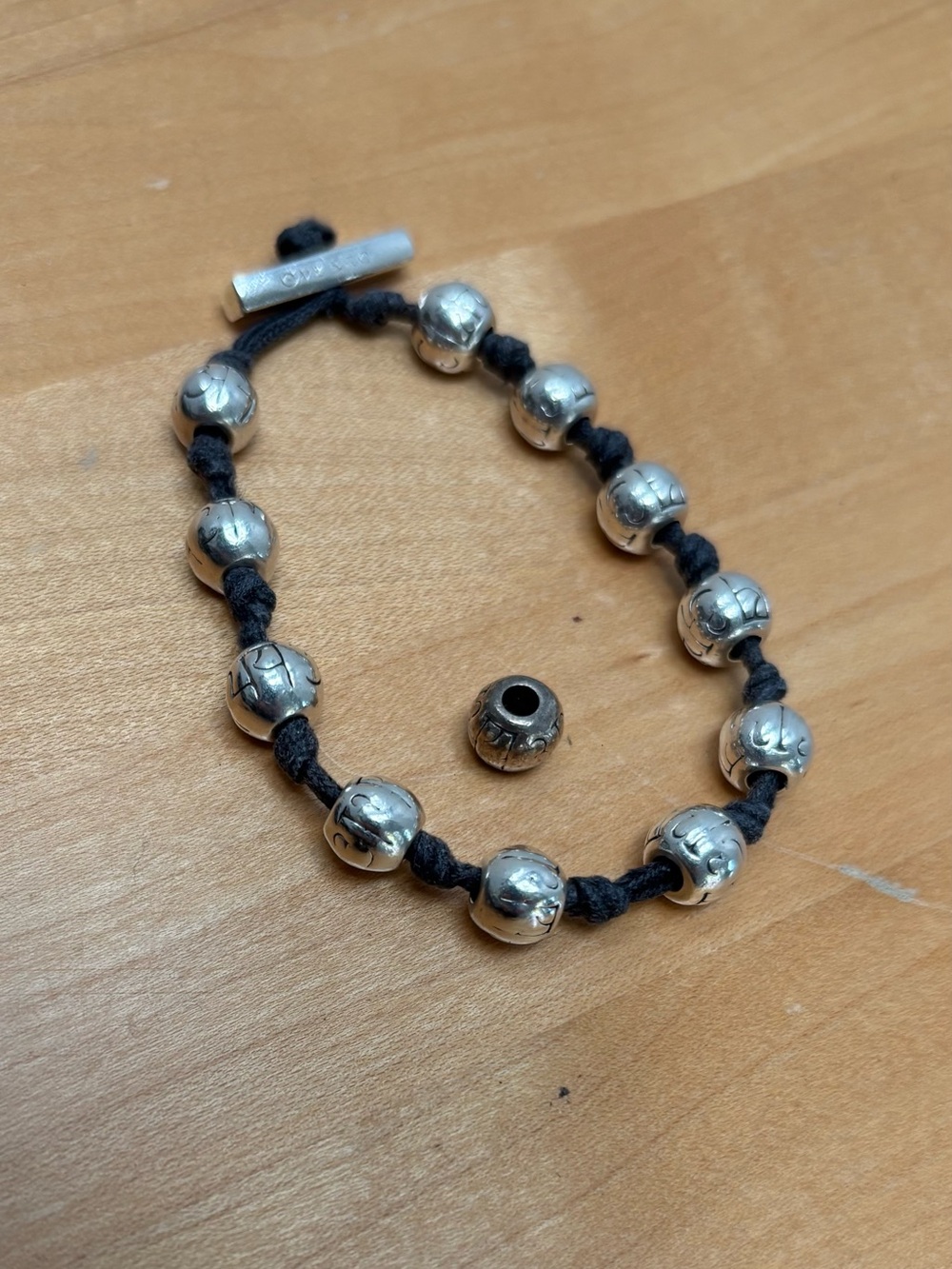 Me & Ro Sterling Silver Beaded 'Fearlessness' Bracelet on Black Cord